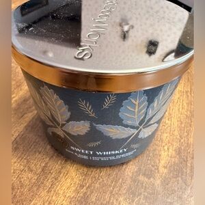 Bath & Body Works Sweet Whiskey Candle with Gold and Black Leaf Design